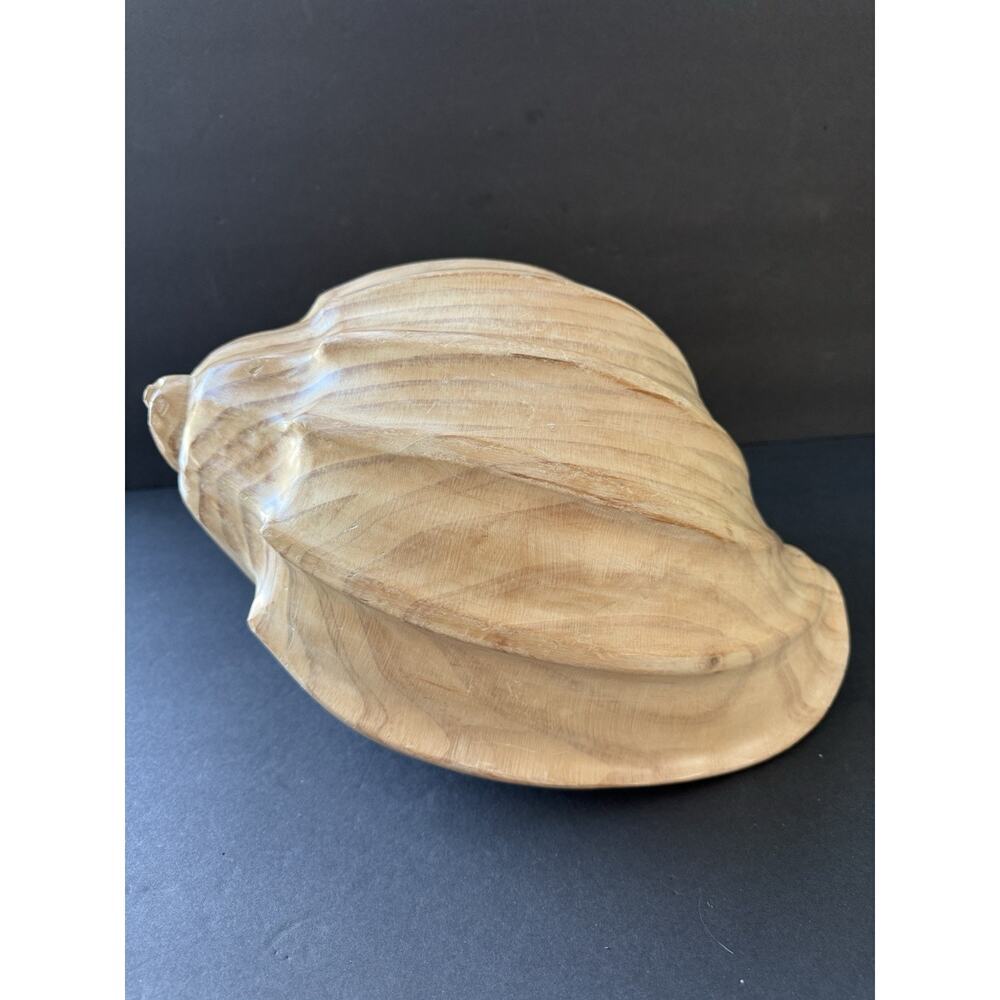 Mid Century Modern MCM Handcarved Wood Conch Shell Large Beach Coastal Cottage